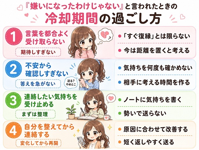 「嫌いになったわけじゃない」と言われたときの冷却期間の過ごし方を説明した画像
