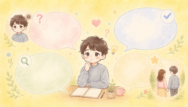 彼氏がいる元カノとの復縁で避けたいNG行動4選を解説した復縁向けイラスト。