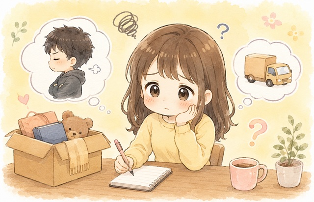 別れた後に荷物を返すとき会いたくない心理5選を解説した復縁向けイラスト。