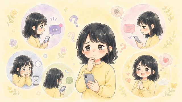 元彼が未読無視をしてもブロックしない理由7選をまとめた復縁向けイラスト。