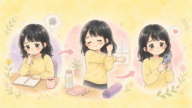 元彼に未読無視されたときの連絡時期やメッセージ、距離感を解説した復縁向けイラスト。