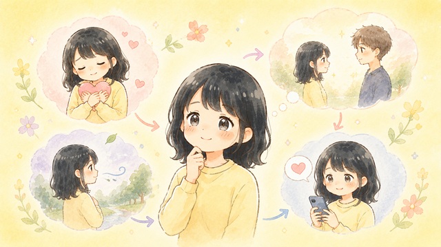 元彼に未読無視されてもブロックされていない場合の対策をまとめた復縁向けイラスト。