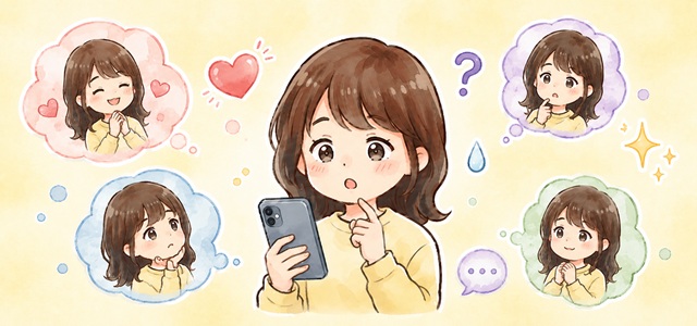 元カノが数年ぶりに連絡をもらったときの心理を表した復縁向けイラスト。