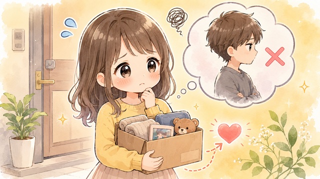 別れた後に荷物を返さない場合の5つのリスクとマナーを解説したイラスト。