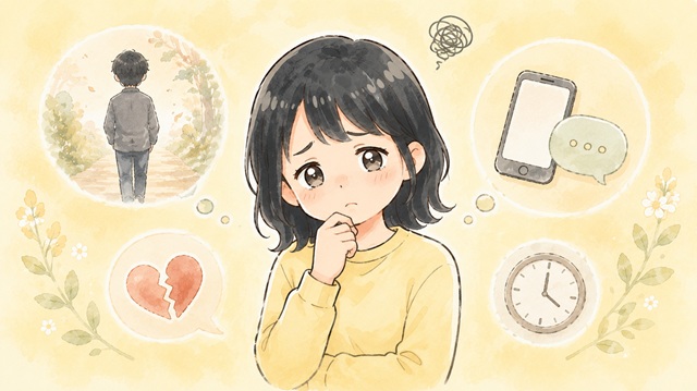 ラブラブだったのに急に振られた原因7選をまとめた復縁向けイラスト。