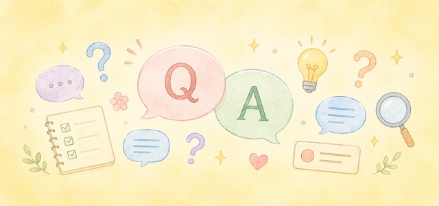元カノに数年ぶりで連絡するときのよくある質問を表したQ&A向けイラスト。