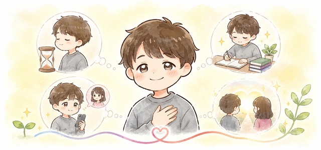 一人になりたいと言われて別れた後の復縁方法5ステップを解説するイラスト。