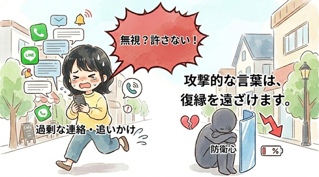復縁したいとき「感情的な言葉で責めてしまう」を表現した画像