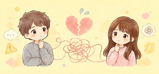 曖昧な関係を続けるリスクと注意点を伝える復縁向けイラスト。