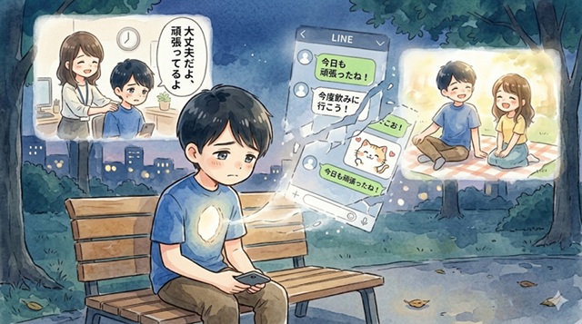 元カノが追ってこなくなったあとに寂しさや未練に気づく男性心理を描いた復縁向けイラスト。