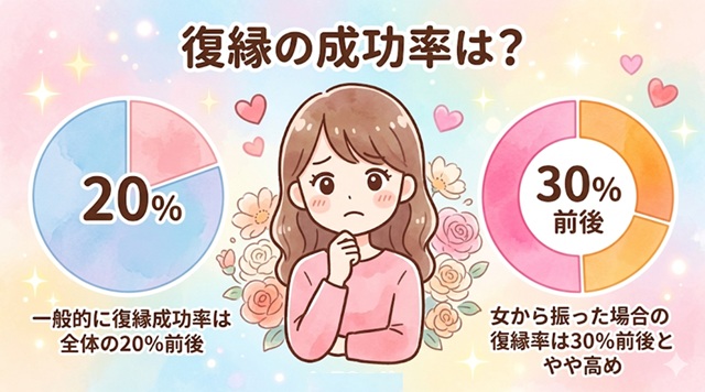 復縁の成功率を解説したイラスト。