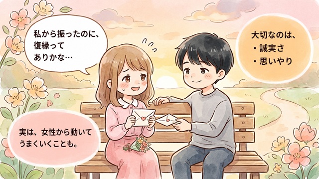 女性から振った場合の復縁の可能性を解説したイラスト。