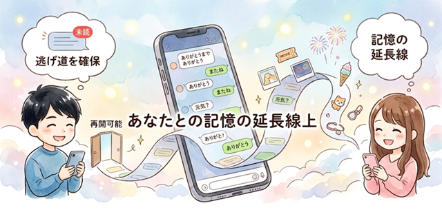 別れた後も残る記憶と復縁の可能性を表したイラスト。