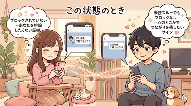 未読スルーでもブロックされていない場合の復縁可能性を解説したイラスト