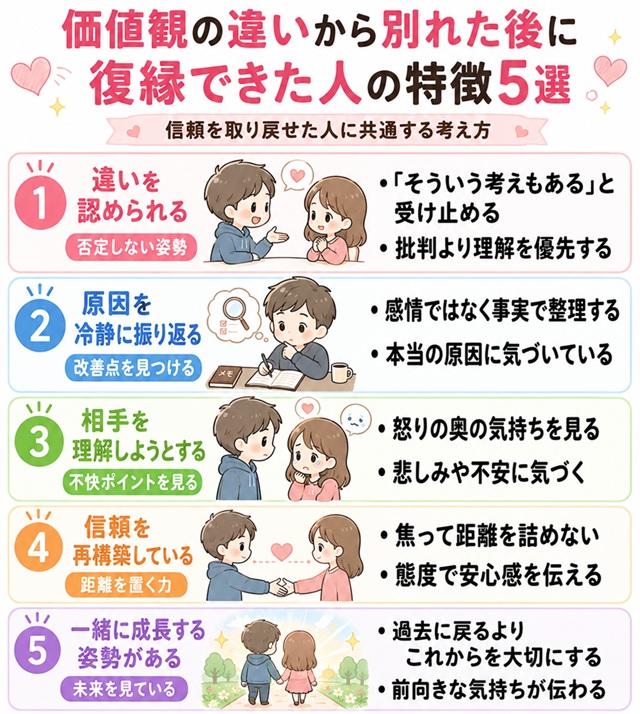 元カノの沈黙に隠された女性心理と復縁のきっかけを解説した復縁向けイラスト。