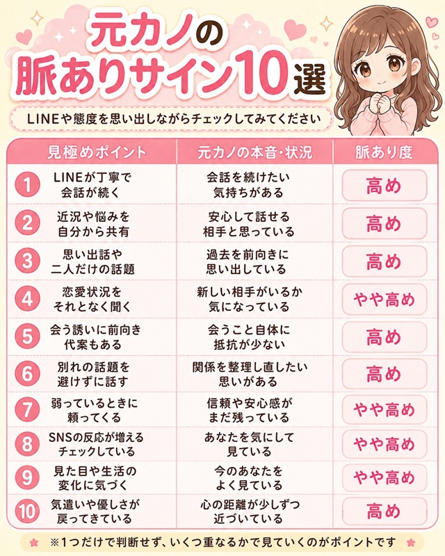 元カノの脈ありサインを見極めるチェックリスト表。