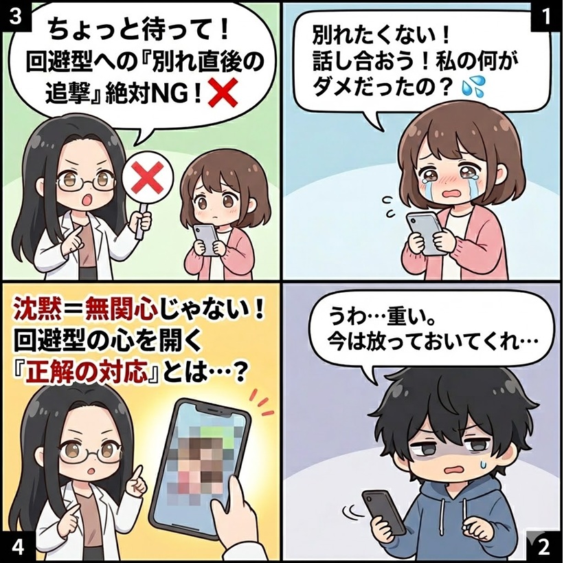 回避型の人の心理を４コマ漫画で解説