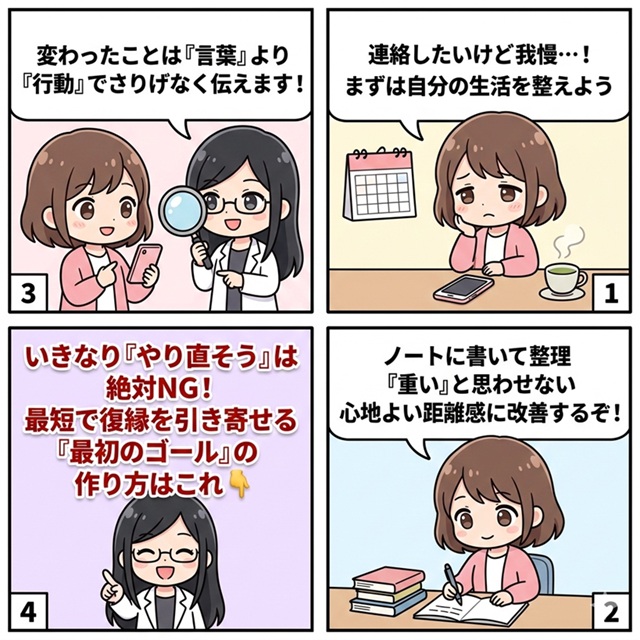 復縁率を高めるステップを４コマ漫画で説明