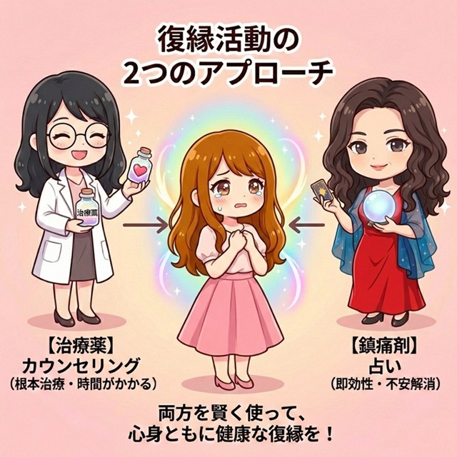 復縁活動の2つのアプローチを解説したイラスト図