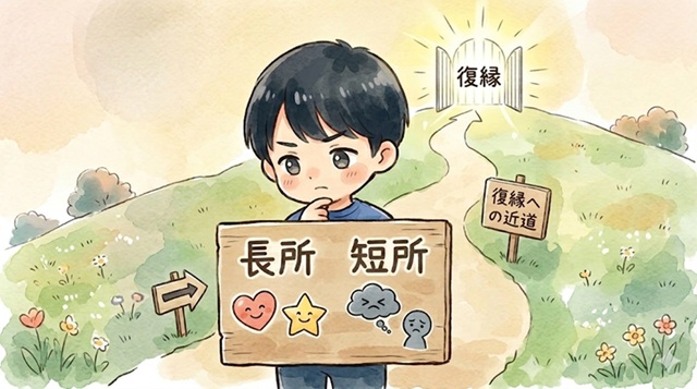 長所と短所を考えている画像