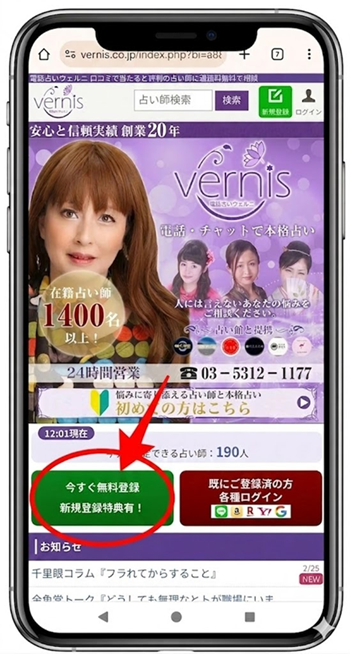 ヴェルニ公式サイトのトップ画面