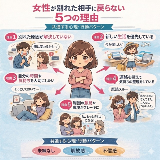女性が別れた後相手に戻らない5つの理由を説明した画像