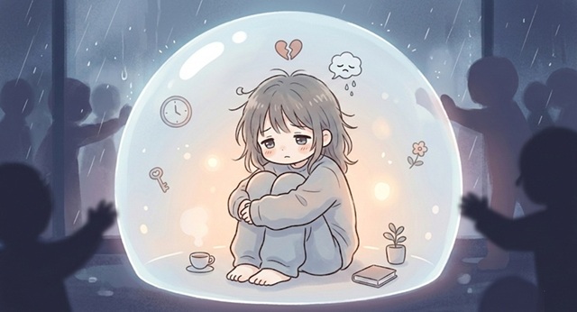 1人で殻にこもる画像。