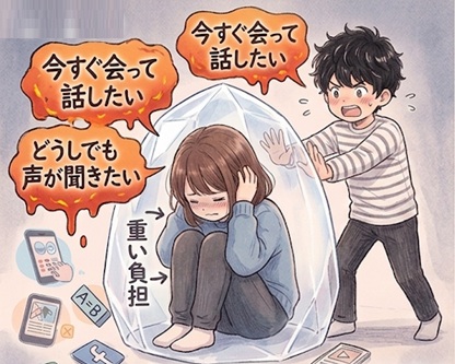 彼からのしつこい連絡に疲弊する女性の画像