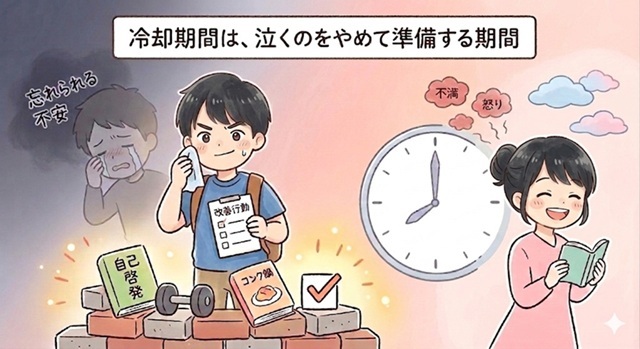 冷却期間に頑張る男性の画像