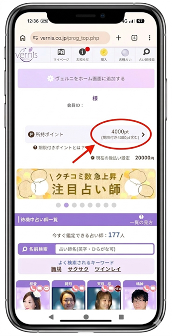 トップページポイント確認