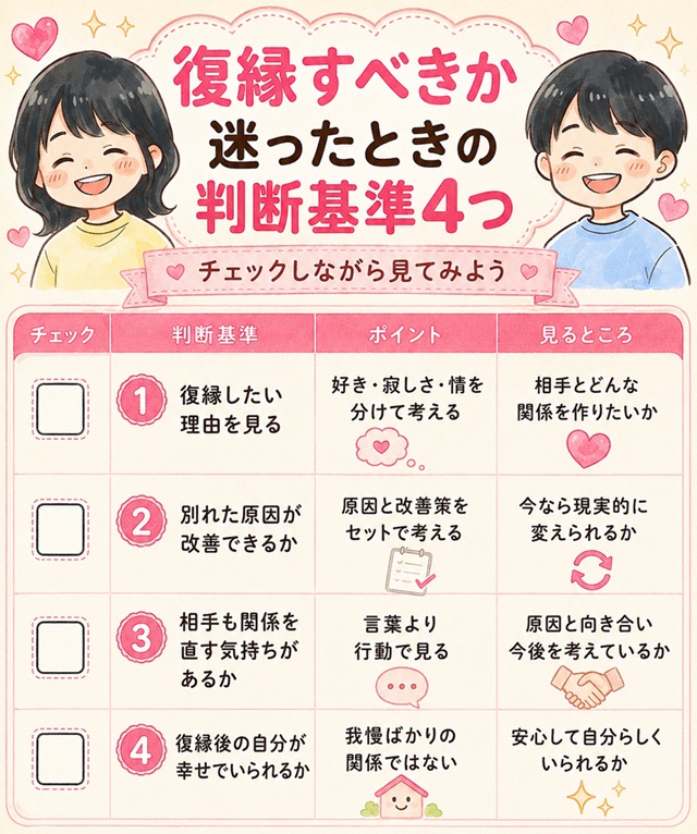 復縁すべきか迷ったときの判断基準をまとめたチェックリスト