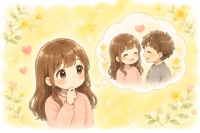 別れた相手と結婚する気がする理由を考える女性のイラスト