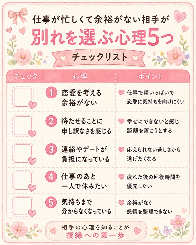 仕事が忙しくて余裕がない相手が別れを選ぶ心理5つのチェックリスト